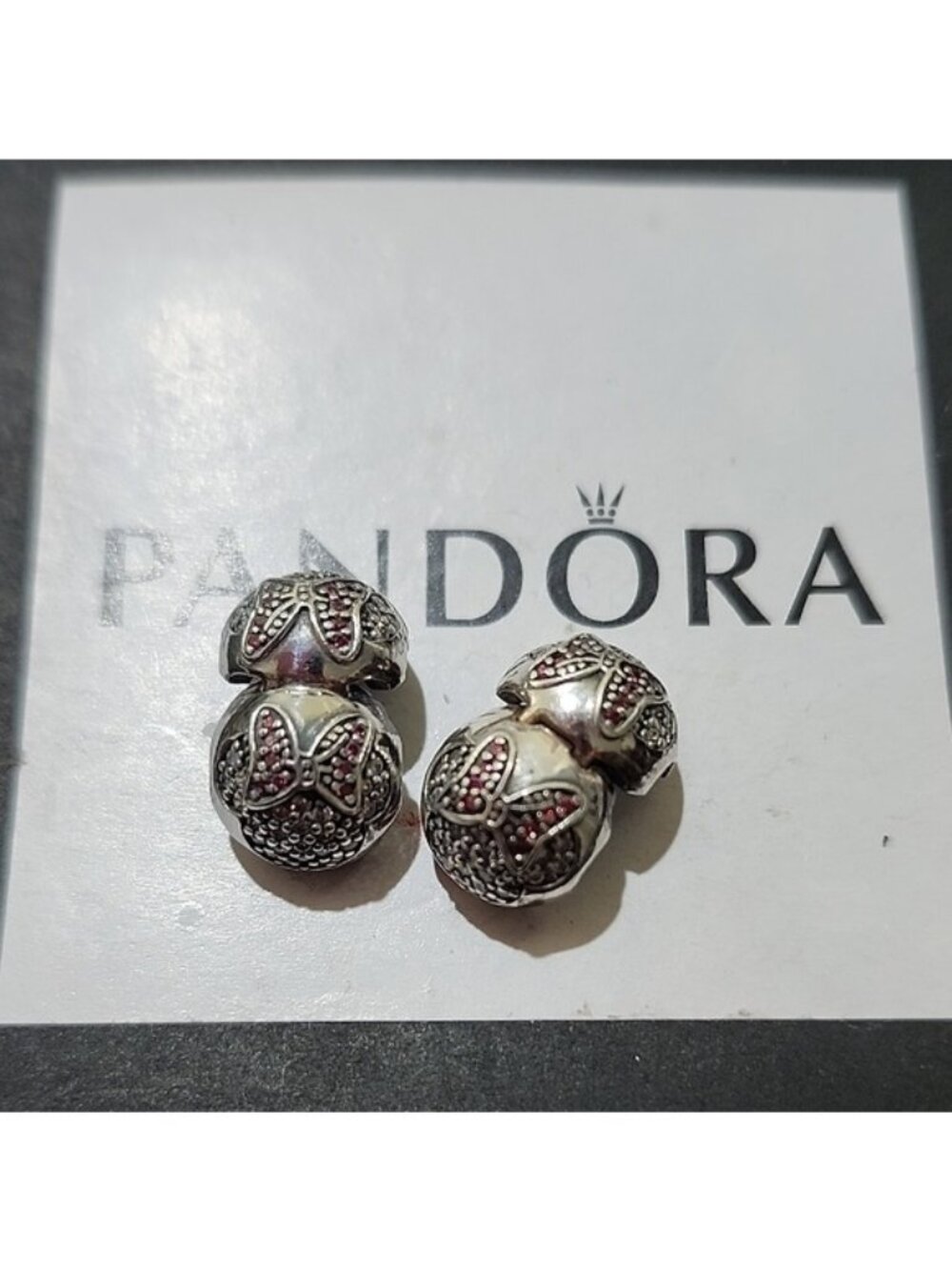 Pandora Sterling Silver Minnie Mouse Disney Clips w/ Pave CZs Set Of 2 791450cz